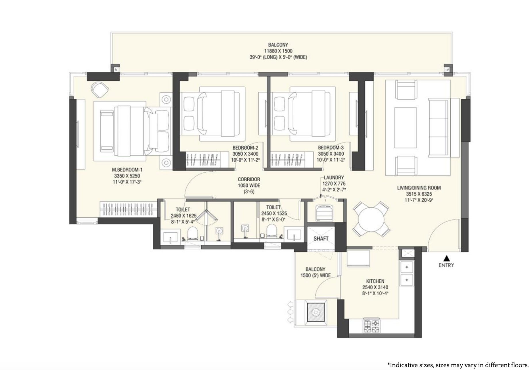 1 Bed Serviced Residence floor plan
