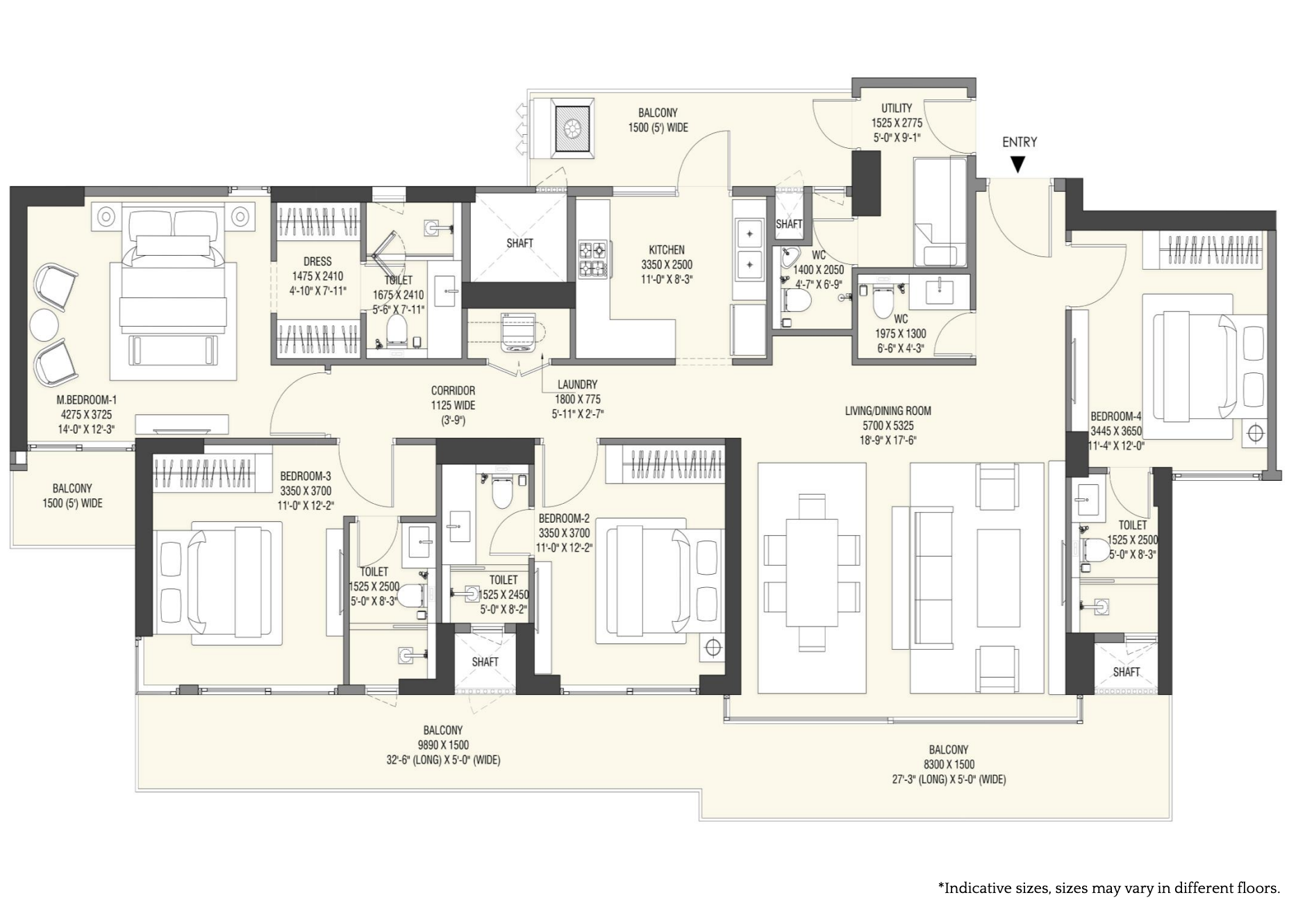 4 BHK + SR floor plan